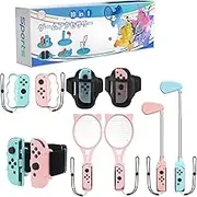 Nintendo Switch Sports Accessories, Nintendo Switch Sports Leg Strap, Switch Wrist Straps, Switch Boxing Grips, Switch Tennis Racket and Switch Golf Club - PinkBlue