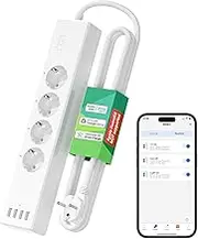 Meross WLAN Power Strip Surge Protection 4-Way Smart Multiple Socket Wall Mounted with 4 USB, Compatible with HomeKit, Alexa and Google Home, Timer, Voice Control and Remote Control