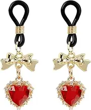 FLOGWE 2Pcs Rhinestone Bowknot Fake Nipple Rings for Women, Non-Piercing Dangle Nipple Ring, Nipple Noose, Sexy Fake Nipple Piercing Jewelry
