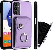 Case Compatible with Samsung Galaxy A25 5G SM-A256 (Not Japan, SC-53F) Wallet Magnetic Clasp [PU Leather + Shell + Card Holder] Ring Kickstand Purple