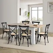 Oikiture Dining Table and Chair Sets Dining Set with Rattan Dining Chair Set of 6 Black
