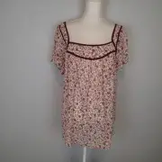 Torrid Women's 0 0X Top Crinkle Chiffon Pink Floral Flutter Sleeve Metallic