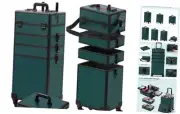 Makeup Train Case, Rolling Makeup Case with Lid, 5 in 1 4 layers Black Green