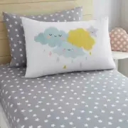 Cute Clouds And Stars Single Fitted Sheet & Pillowcase Kids Bedding Grey/White