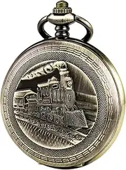 [ManChDa] Men's Pocket Watch with Chain Analogue Automatic Antique Skeleton Roman Numerals Bronze, bronze, S
