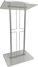 Church Pulpit with Hollow Cross Design, Metal Podium Stand, Lecterns & Podiums Modern, Portable Church Podium for Classroom, Weddings, Conference, Concert, Professional Presentation Podiums