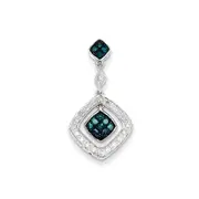 14k White Gold White & Blue Diamond Dangle Pendant