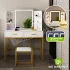 Dressing Table Stool Set Makeup Mirror Jewellery Organizer Cabinet LED Lighted