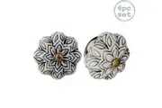 Nicola Spring Ceramic Cupboard Drawer Handle Knobs - Vintage Flower Design - Black - Pack of 6