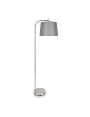 [Sarantino] Metal Task Floor Lamp Stand In Nickel Finish Grey Linen Fabric Round Shade