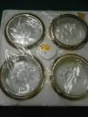 NIB-Set of 4 LEONARD Crystal and Silverplate COASTERS..Made in Italy
