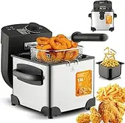 1.5L Deep Fryer With Frying Basket and Lid, 1000W Stainless Steel Small Deep Fat Fryer - Adjustable Temperature, Security Protection, Easy Clean, for Chips Fries Donuts