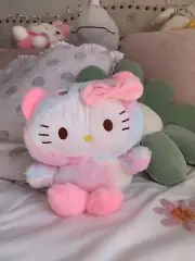 New Sanrio Hello Kitty Plush In Colorful Bear Costume, Rainbow Hello Kitty 8’