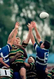 Tim Rodber of Northampton in line-out action against Bath duri- Old Rugby Photo