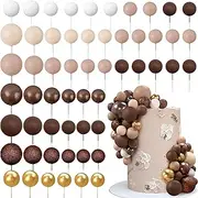 56 PCS Ball Cake Picks Colorful Ball Shaped Cake Topper Pearl Balls Cupcake Cake Insert Topper for Birthday Party Wedding Decoration Supplies Brown Series Seven Colors