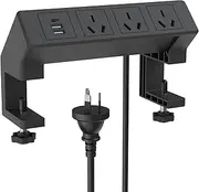 Desk Edge Mount Power Strip with USB-C, Desktop Clamp Power Strip With 3 AU Outlets, Dual Secure Clamps on Desk Accessories, Office Supplies For Desk Shelf Clamp On Desk Outlet Easy Installation, 1.8M