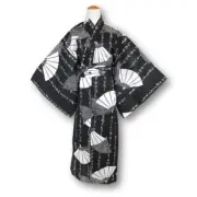 Japanese MEN'S KIMONO YUKATA OBI SET BLACK SENSU LL SIZE NEW (61)