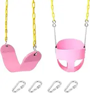 High Back Full Bucket Toddler Swing and Heavy Du Swing Set with EVA Seats Plastic Coated Chain Snap Hooks and Carabiners Playground Swing Seat Combo Green
