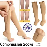 Zipper Compression Socks Knee Length Leg Support Stockings Open Toe Soft Unisex