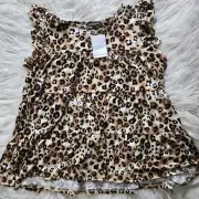 Heimish USA Animal Print Flutter Sleeve Tiered Top Over Sized Womens Size Small