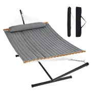 Double Quilted Fabric Hammock Two Person Hammock with Stand 480lb Capacity