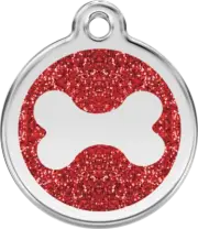 Red Dingo Glitter Bone Tag Red - Lifetime Guarantee - Cat, Dog, Pet ID Tag Engra