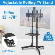 32"-70" Black Led Plasma Lcd TV Stand Mount Bracket Mobile Trolley With Wheels
