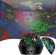 HONGID Dinosaur Toys for Boys Night Light 360 Degree Rotating 16 Colourful with Triceratops Pterodactyl Spinosaurus T-Rex Sensory Birthday Toys Car Gifts for Boy or Girl 1 2 3 4 5 6 7 8 9 Year Old