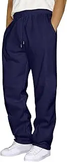 Men's Fleece Sweatpants Loose Fit Straight Leg Workout Athletic Joggers Pants Soft Solid Elastic Waist Drawstring Pants