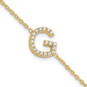 14k Yellow Gold Natural Diamond Sideways Letter G w/ 1in ext. Bracelet