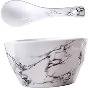 PHENOFICE 1 Set Marbled Ceramic Salad Food Bowl Set with Spoon Versatile Serving Dish for Everyday Meals Picnics and Gatherings Smooth Edges and Meticulous Design