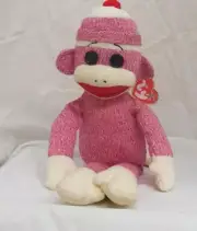 Socks the Pink Sock Monkey 16in medium Beanie Buddy knit doll MWMT new 90129