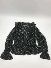 Boohoo Black & White Polka Dot Ruffle Plunge Blouse size US 6