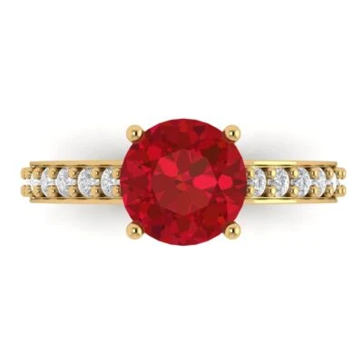 2.18Ct Round Cut Ruby 14K/18K Gold Engagement Promise Statement Bridal Ring