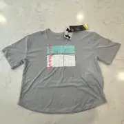NWT Under Armour Girls Graphic UPF 50 Tee T-Shirt Mod Gray Grey YXL Heatgear