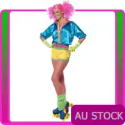 Ladies 80s Skater Girl Costume 1980s Disco Retro Neon Dance Party Fancy Dress