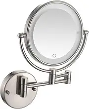 Wall Mounted Lighted Makeup Vanity Mirror 8 Inch Double-Sided 1X 10X Magnifying Bathroom Mirror, Extended Arm 360 Rotation Shaving Light up Mirror