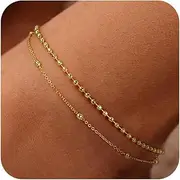 [JINEAR] Ankle Bracelets for Women，Dainty Gold Anklets Waterproof Lightweight Layered Beaded Anklet Summer Beach Jewelry Gift