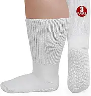 ZFSOCK Diabetic Socks for Men Non-slip: Extra Wide Soft Top for Swollen Feet Ankles Leg Hospital Socks with Grips Non-Binding Gentle Grip Non-Elastic Loose Fitting Edema Socks 3 Pairs 6-11