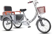 Three Wheel Bike, Adult Tricycle High Carbon Steel Frame Adult Bicycle Single Speed Bicycle with Rear Seat Three Wheel Cruiser Bike for Seniors Cycling Pedalling