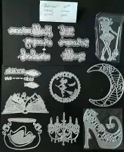 Halloween Cutting Dies Lot Witch Cauldron Broom Words Webbed Moon Spell Book...