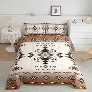 Geometric Aztec Kids Comforter Set Queen Size,Western Cowboy Arrow Rustic Farmhouse Bedding Set,Boys Girls Room Decor,Southwest Boho Tribal Down Comforter,Brown Retro Duvet Insert,2 Pillowcases