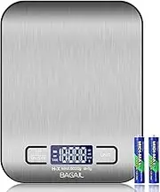 BAGAIL BASICS Digital Kitchen Scale, Premium Stainless Steel Food Scales Weight Grams and Oz for Baking and Cooking, 11lb/5kg with 0.1oz/1g Precision