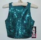 NWT City Triangles by Stacy Sklar Green Sequin Crop Top w/Built in Bra - Size 5