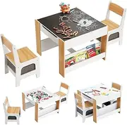 KIDBOT 4 in 1 Kids Table Chairs Set Childrens Activity Centre Indoor Study Drawing Art Craft Book Storage Desk Outdoor Gaming Picnic Play Furniture