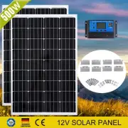 12V 500W Solar Panel Kit 2x250 Watt Mono Caravan Camping Home Battery Charging