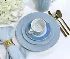 Grace's Teaware & Dinnerware Set 18pc Blue Pinstripe w/Gold Trim Service for 4