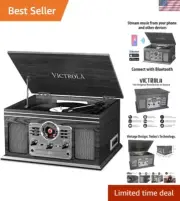 Vintage 6-in-1 Bluetooth Record Player & AM/FM Radio - Elegant Grey Finish
