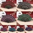 Silk Fan Folding Fan Wedding Art Gifts Peacock Sequin Dancing Fan Hand Held F4$