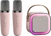 Karaoke Speaker with 2 Wireless Microphones, Microphone and Speaker Set, Portable Wireless Karaoke Speaker with Colorful LED Lights for Girls Boys